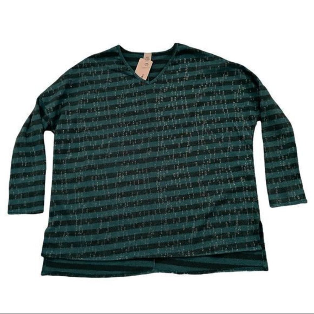 NWT Women's Glitter T-Shirt Top Hi-Low V-Neck‎ Multicolor Striped Small